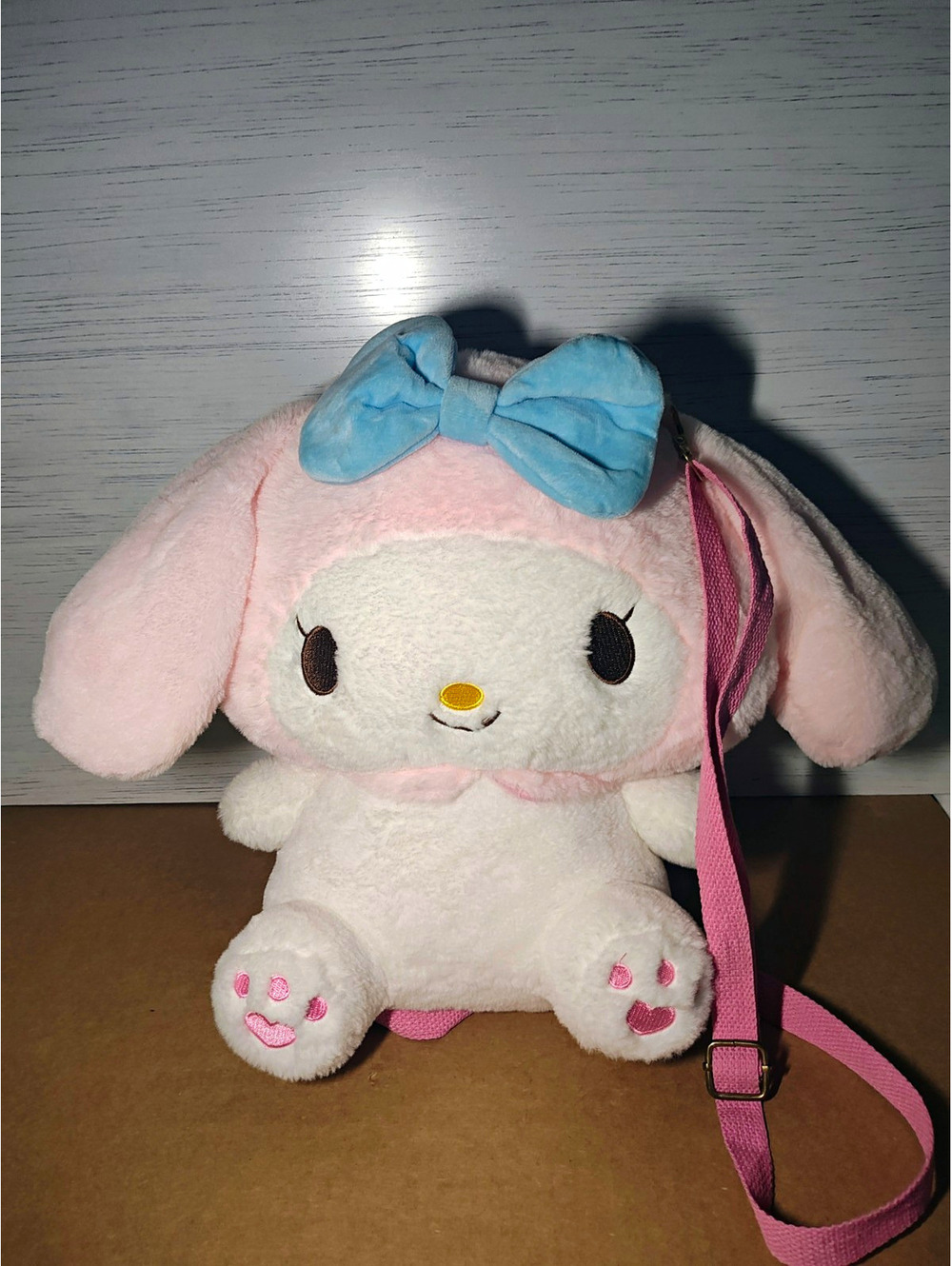 Sanrio My Melody Plush Backpack Pink White Blue Bow Adjustable Polyester